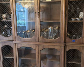 Lot 315: Wooden china cabinet with glass doors CABINET ONLY