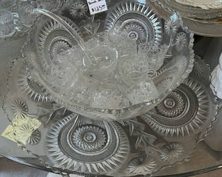 Lot 52: Crystal Punch Bowl Set with Matching Glassware and Serving Tray