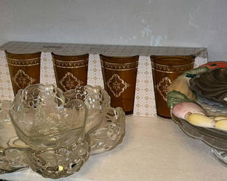 Lot 47: Glassware, trays, and decorative serving pieces