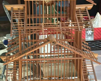 Lot 230: Tall multi-level wooden bird cage set