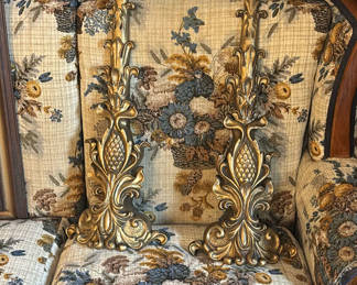 Lot 264: Ornate gilt metal candlesticks and framed pastoral landscape painting