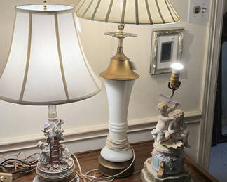 Lot 73: Two Ornate Table Lamps and a Porcelain Cherub Lamp