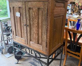 Custom antique hutch on iron stand