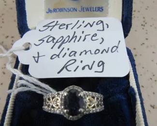 Sterling, Sapphire & Diamond Ring