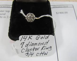14K Gold 7 Diamond Cluster Ring w/Appraisal 