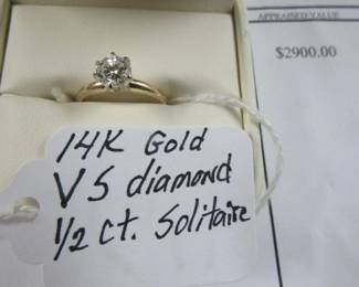 14K Gold VS Diamond 1/2 ct Solitaire Ring w/Appraisal