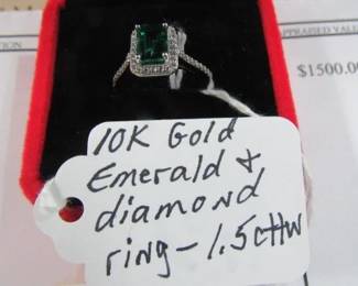 10K Emerald & Diamond Ring w/Appraisal 