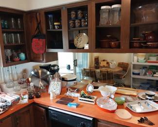 Pyrex oval casserole, Elite dishware, Coke, Grand Ledge coozies