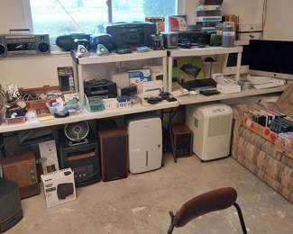 boom boxes, alarm clocks, Bose radio, Apple IMac, space heaters, air purifiers, dehumidifier