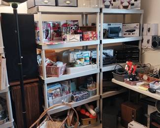 Fisher STV 872 speakers, Fisher stereo, Breeze air purifiers, sewing, crafting, Dressmaker sewing machine, floor lamp