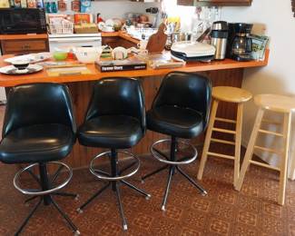 black leather bar stools, wooden bar stools