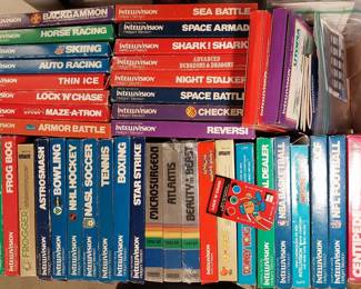 Intellivision System 3 console, Astrosmash, Tron, Frogger, Frog Bog, Atlantis, Beauty & Beast, Sea Battle, Golf, Skiing, Football, NBA, Boxing, Tennis, Soccor, NHL, Bowling, Poker, Armor Battle, Thin Ice, Auto Racing, Lock N Chase, Royal Dealer, Checkers, Reversi, Night Stalker, Advanced Dungeons Dragons, Loco Motion, Q’Bert, Donkey Kong, Star Strike, Snafu, Mouse Trap, Utopia, Space Armada, Space Battle, Centipede, Micorsurgeon, Shark! Shark!