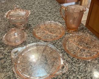 Pink depression glass "Cherry Blossom"