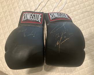 Signed "Tommy the Duke Morrison" boxing gloves