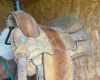Horse saddle w tooled leather