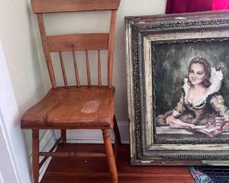6 early American primitive plank chairs