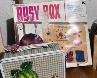 Lunch box and busy box from the 1970s