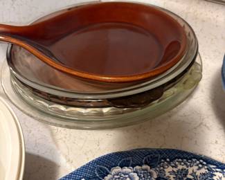 Kitchen - Pyrex pie pans under brown server