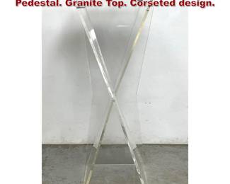 Lot 835 Modernist Display Acrylic Lucite Pedestal. Granite Top. Corseted design. 