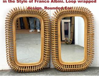 Lot 987 Pair Rectangular Rattan Wall Mirrors in the Style of Franco Albini. Loop wrapped design. Rounded Cor