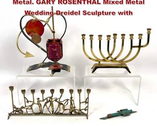 Lot 870 4pc Judaica American Studio Artist Metal. GARY ROSENTHAL Mixed Metal Wedding Dreidel Sculpture with 