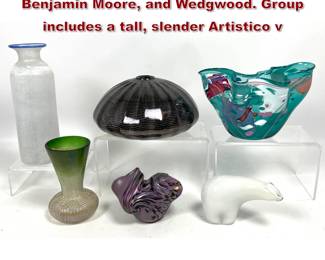 Lot 882 6pcs Art Glass. Kosta Boda, Benjamin Moore, and Wedgwood. Group includes a tall, slender Artistico v