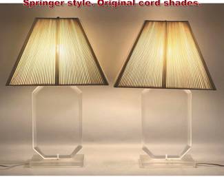 Lot 726 Pr Lucite Acrylic Table Lamps. Springer style. Original cord shades. 