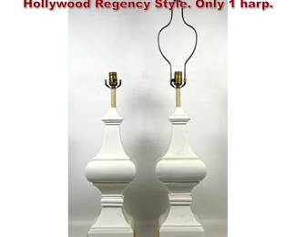 Lot 640 Tall White Ceramic Lamps, Hollywood Regency Style. Only 1 harp. 