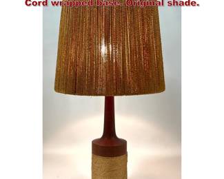 Lot 711 Fog And Morup Teak Table Lamp. Cord wrapped base. Original shade. 