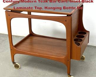 Lot 618 Quality BRDR DALSGAARD Mid Century Modern Teak Bar Cart. Inset Black Laminate Top. Hanging Bottle Ho
