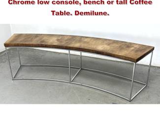 Lot 723 Curved Milo Baughman Wood and Chrome low console, bench or tall Coffee Table. Demilune. 