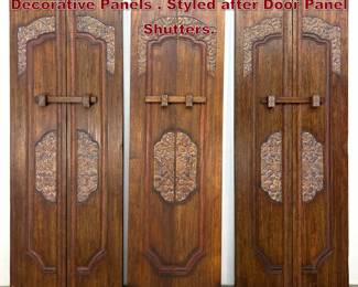 Lot 1022 Set 3 Asian Carved Wood Decorative Panels . Styled after Door Panel Shutters. 