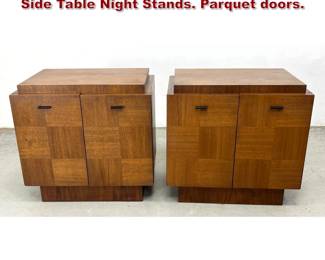 Lot 1011 Pair Mid Century Modern Walnut Side Table Night Stands. Parquet doors. 