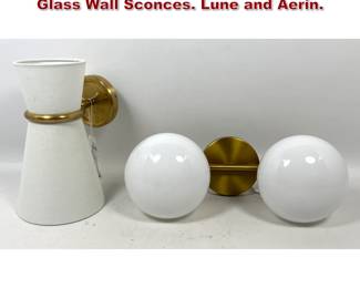 Lot 623 2pcs Visual Comfort Brass and Glass Wall Sconces. Lune and Aerin. 