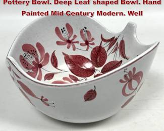 Lot 767 GUSTAVSBERG Sweden Glazed Pottery Bowl. Deep Leaf shaped Bowl. Hand Painted Mid Century Modern. Well