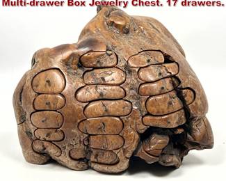 Lot 611 Artisan Studio Made Burl wood Multidrawer Box Jewelry Chest. 17 drawers. 
