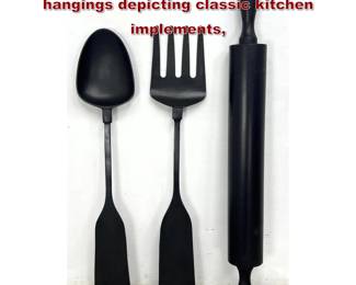 Lot 1005 3pcs Oversized decorative wall hangings depicting classic kitchen implements, 