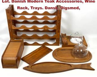 Lot 1043 Mid Century Modern Tablewares Lot. Danish Modern Teak Accessories, Wine Rack, Trays. Dansk, Digsmed,