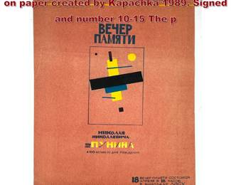 Lot 714 Limited edition lithographic poster on paper created by Kapachka 1989. Signed and number 1015 The p