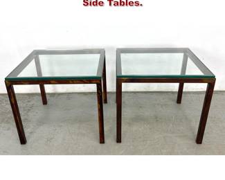 Lot 995 Pair Oil Spot Finish Steel and Glass Side Tables. 