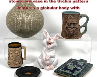 Lot 876 6pcs Art Pottery. Jonathan Adler stoneware vase in the Urchin pattern features a globular body with 