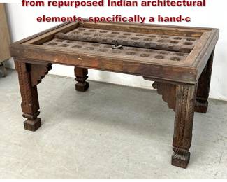 Lot 1021 Low coffee table is constructed from repurposed Indian architectural elements, specifically a handc