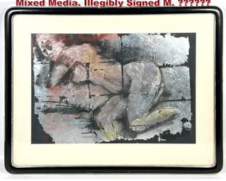 Lot 653 Modernist Abstract Female Nude. Mixed Media. Illegibly Signed M. 