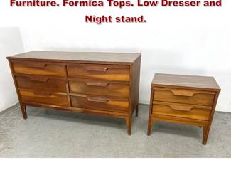 Lot 980 Johnson Carper 2pcs Bedroom Furniture. Formica Tops. Low Dresser and Night stand. 