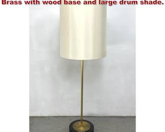 Lot 930 Decorator Oversized floor Lamp. Brass with wood base and large drum shade. 