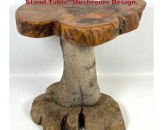 Lot 615 Small Rustic Side Pedestal Drink Stand Table. Mushroom Design. 