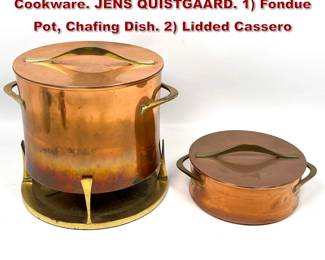 Lot 910 2pc DANSK Copper and Brass Cookware. JENS QUISTGAARD. 1 Fondue Pot, Chafing Dish. 2 Lidded Cassero