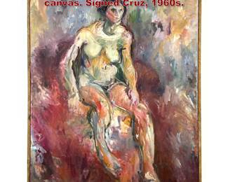 Lot 887 Modernist figural oil painting on canvas. Signed Cruz, 1960s.