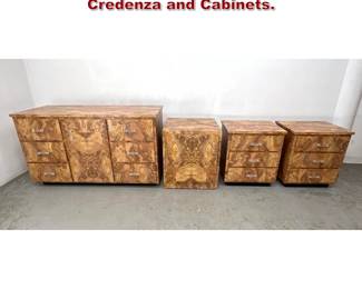Lot 988 4pcs Faux Burl Formica Furniture. Credenza and Cabinets. 