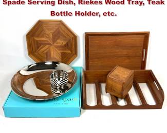 Lot 1045 Mid Century Modern Lot. Kate Spade Serving Dish, Riekes Wood Tray, Teak Bottle Holder, etc.